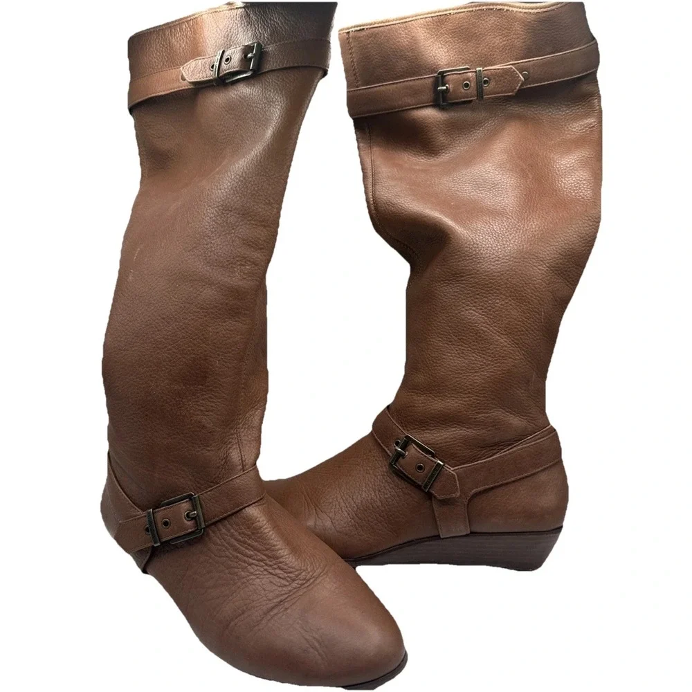 Arturo Chiang Women's Leather Zip Boots Knee High‎ Riding Boots Size 7M Brown